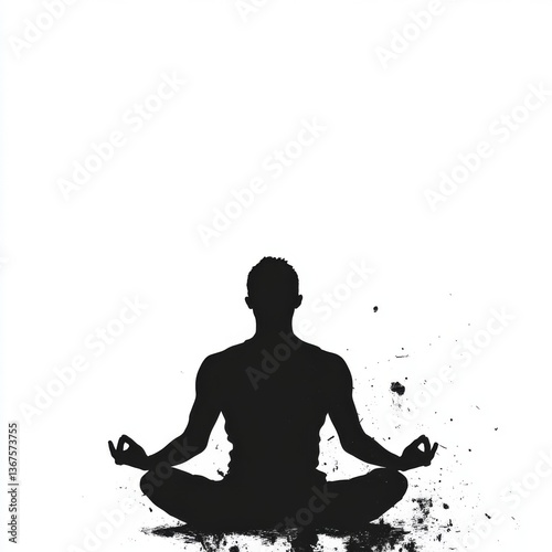 A Black Silhouette of a Person Meditating in a Cross Legged Pose on a White Background