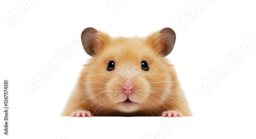 Isolated Golden Hamster Peeking Over Edge