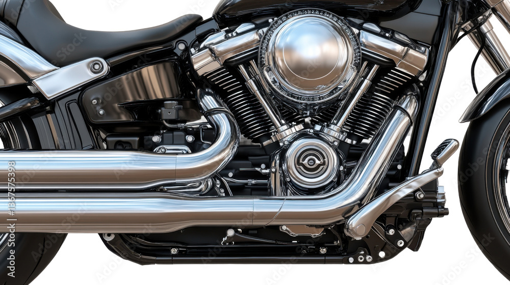 Chrome Beast: A powerful motorcycle gleams, with shiny chrome components catching the light, embodying the spirit of the open road and adventure. Chrome Beast: A powerful motorcycle gleams, with shiny chrome components catching the light, embodying the spirit of the open road and adventure.