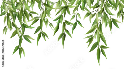 Ethereal Greenery: A cluster of delicate green leaves gracefully cascade downwards, creating a sense of natural elegance and serenity.