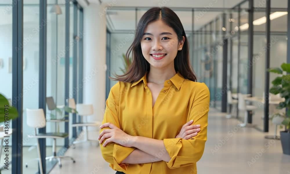 Confident young asian businesswoman smiling in the office and looking at the camera Confident young asian businesswoman smiling in the office and looking at the camera