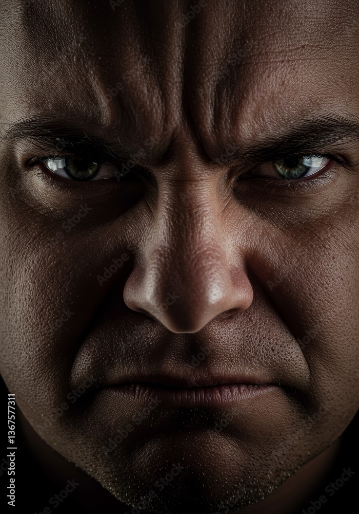 Obraz premium Extreme close-up portrait showcasing intense anger and deep emotion