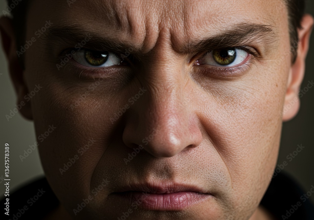 Obraz premium Intense gaze of a man conveying strong emotion, portrait of suppressed anger
