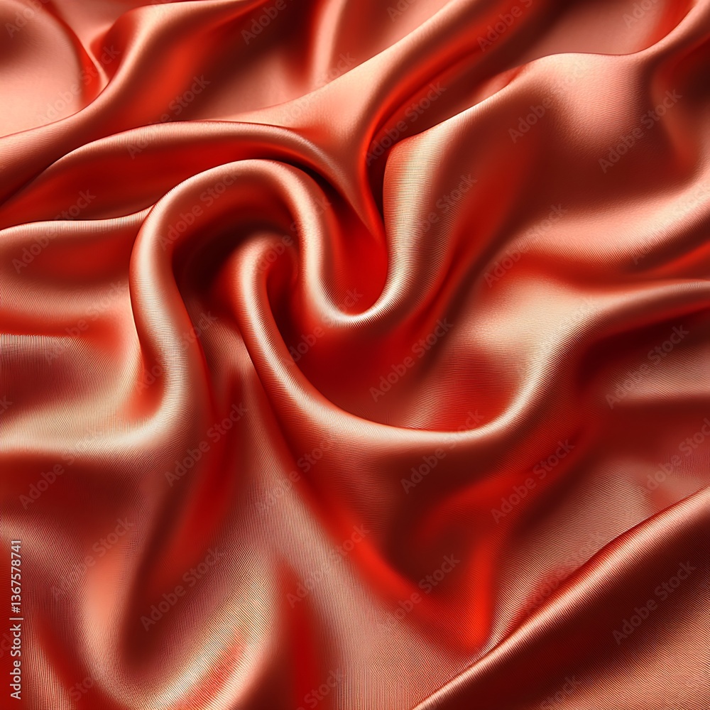 Fototapeta premium Detailed close up view of elegant flowing red silk fabric
