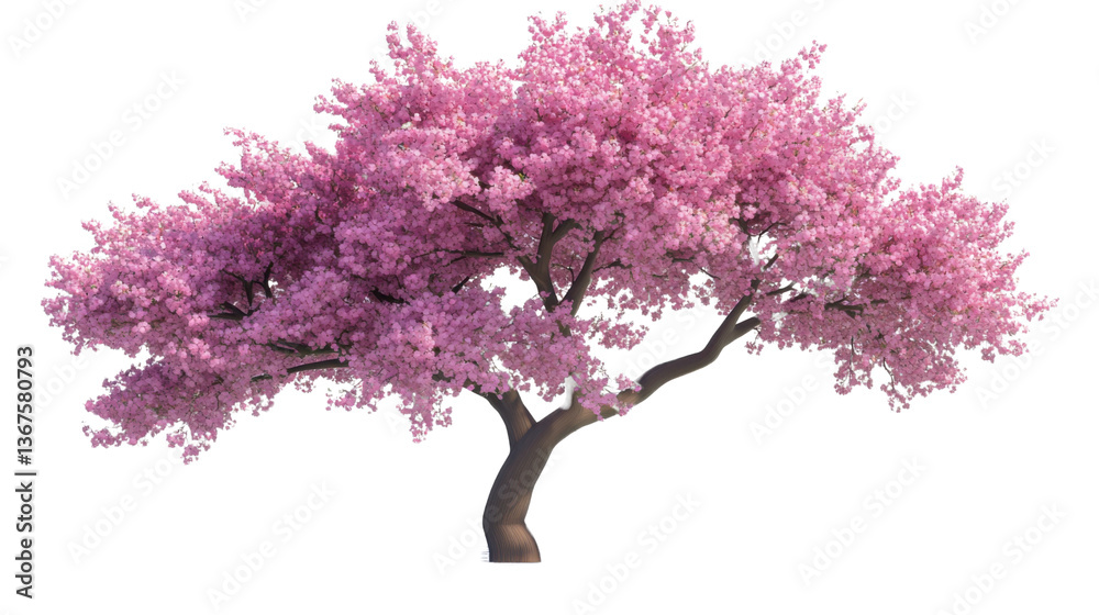 Obraz premium Blossom Tree's Peak: A vibrant, full-bloomed tree with pink blossoms. Capturing the vibrant beauty of nature, evoking feelings of renewal and springtime joy. 
