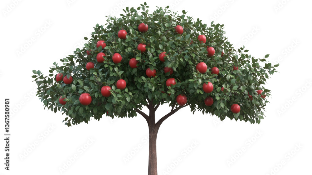 Fototapeta premium A Bountiful Orchard: A lush apple tree, laden with ripe, red fruit, stands as a symbol of nature's abundance, capturing the essence of harvest and the promise of deliciousness.