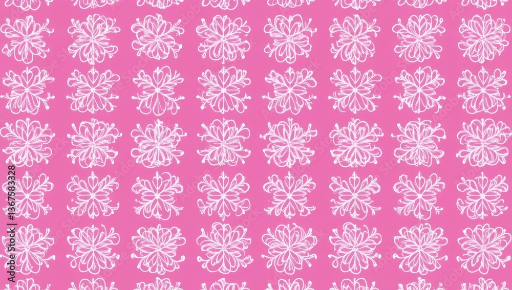 Repeating white floral pattern on pink background Repeating white floral pattern on pink background