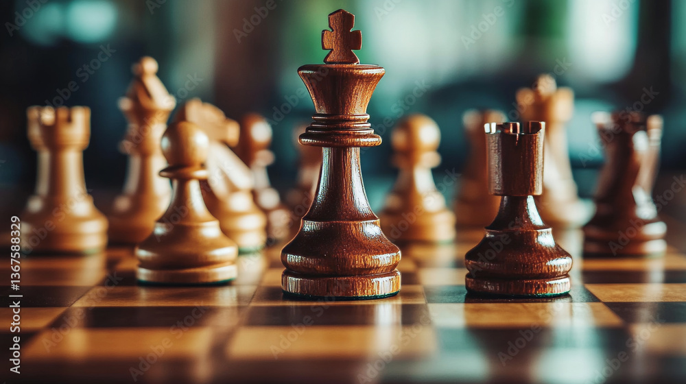 Black and white chess pieces on a chessboard. 3D rendering illustration. Black and white chess pieces on a chessboard. 3D rendering illustration.