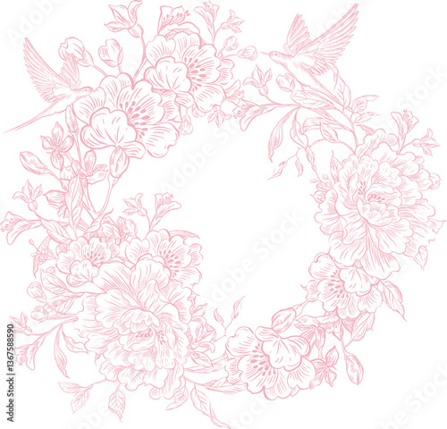 Tender  Floral pink card, Elegant Line Art Design