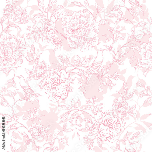 Wallpaper Mural Tender  Floral pink seamless pattern, Elegant Line Art Design Torontodigital.ca