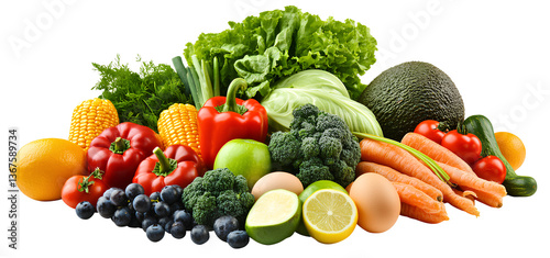  A pile of colorful vegetables and fruits on a transparent background png