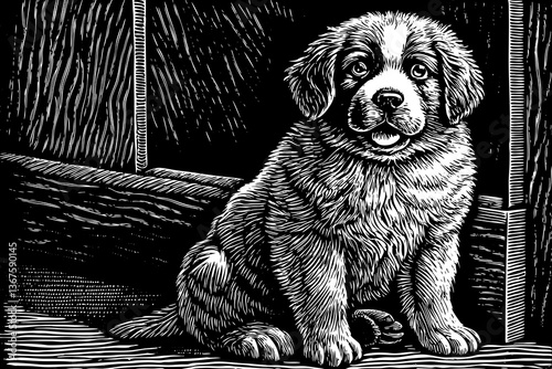 Funny Bernese mountain dog hand drawn sketch black and white illustration