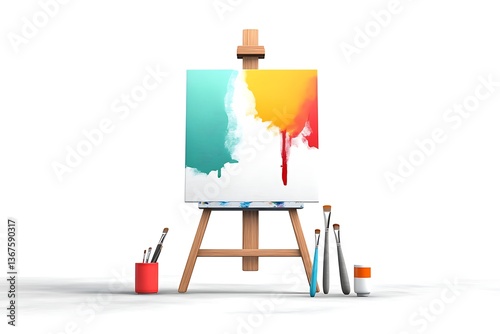 canvas on easel 3D, abstract painting