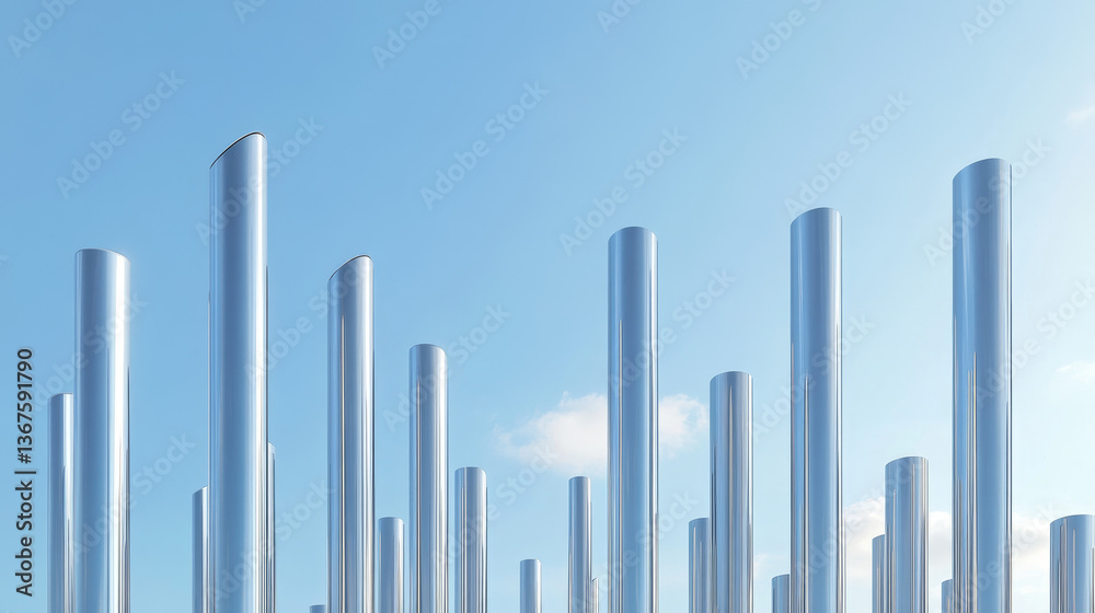 Realistic metal poles. Silver metal vertical pillars, glossy aluminum construction. Metallic bearing column set. Silver steel glossy, billboard and streetlight, construction. Vector illustration Realistic metal poles. Silver metal vertical pillars, glossy aluminum construction. Metallic bearing column set. Silver steel glossy, billboard and streetlight, construction. Vector illustration