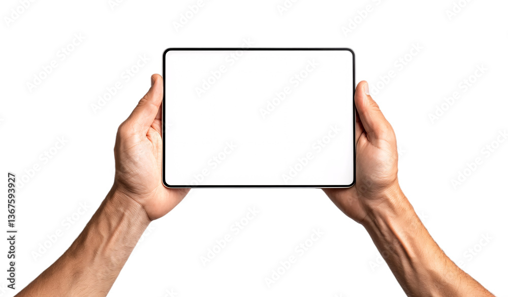 Demonstrating tablet for digital presentations in clean office space on transparent background Demonstrating tablet for digital presentations in clean office space on transparent background
