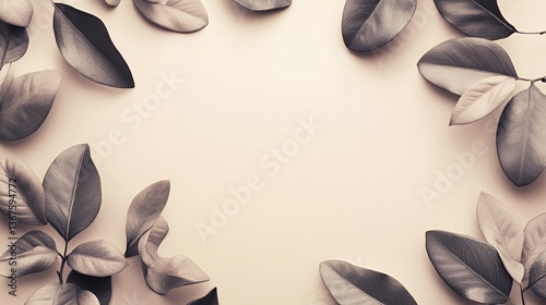 Aesthetic monochrome leaves framing a serene background, perfect for natural themes.