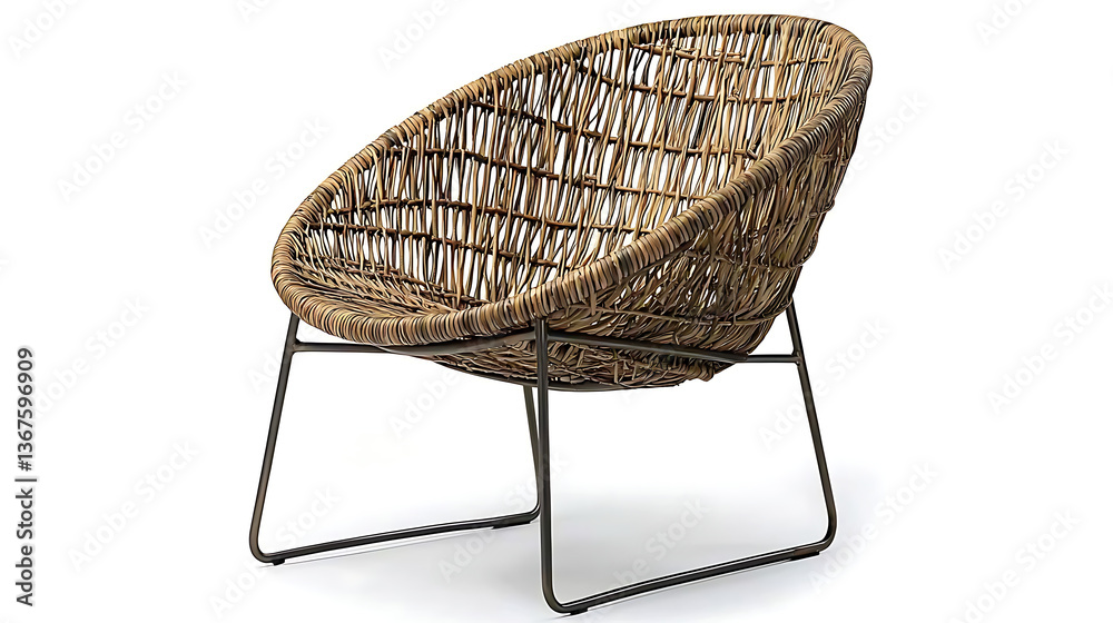 Obraz premium A wicker chair with a metal frame. AI Generated