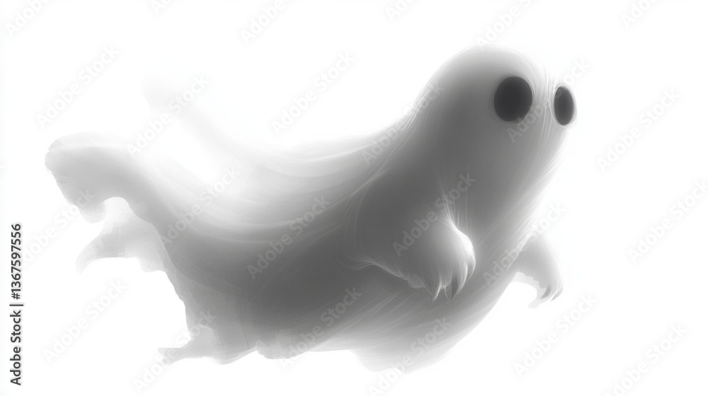 Fototapeta premium Realistic Halloween ghost shadow. Transparent isolated phantom. Flying spooky dead soul. Black smoke transparent horror monster.