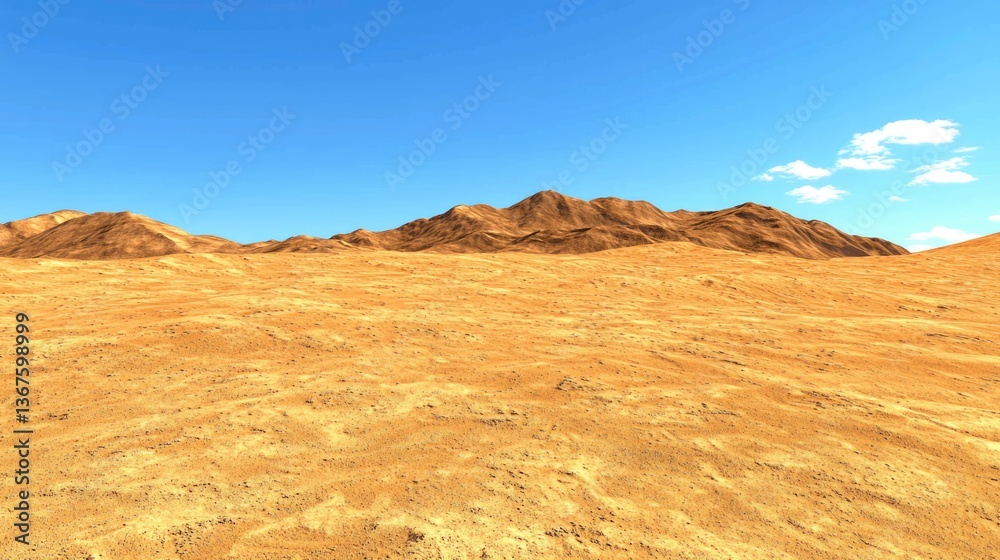 Fototapeta premium Desert expedition in arid terrain vast landscape digital art clear sky wide angle adventure theme