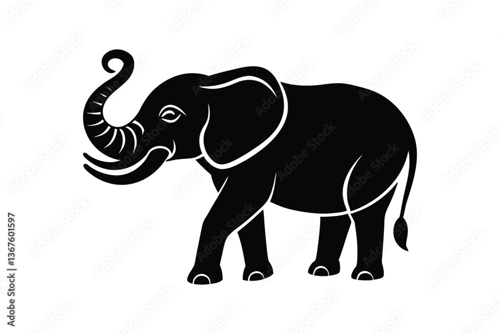 Fototapeta premium Silhouette vector illustration of an elephant raising its trunk.eps