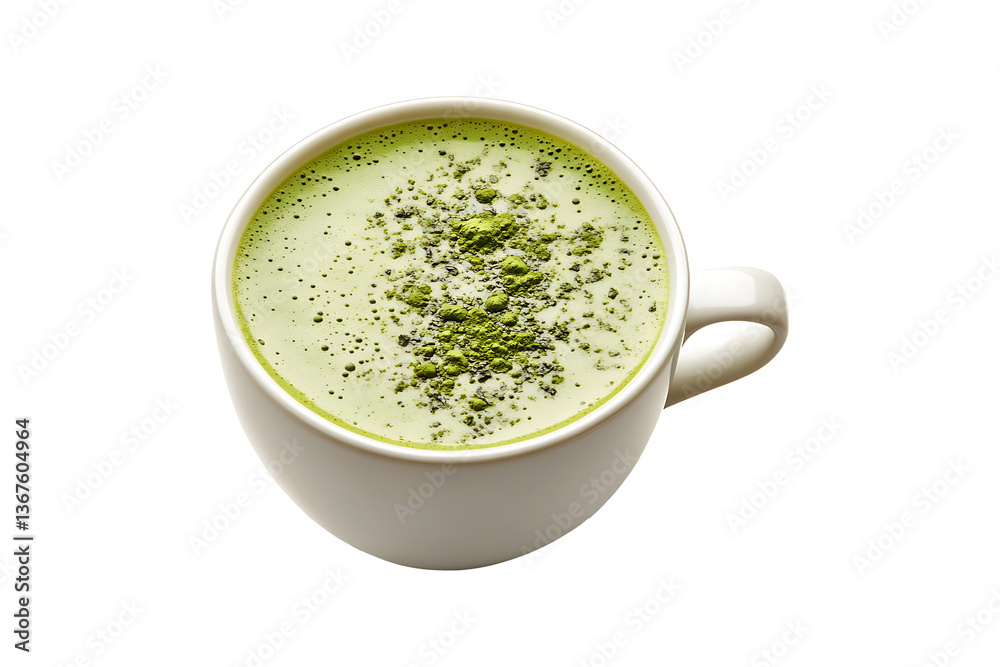 Frothy matcha tea in a white cup Isolated on Transparent Background PNG. Frothy matcha tea in a white cup Isolated on Transparent Background PNG.