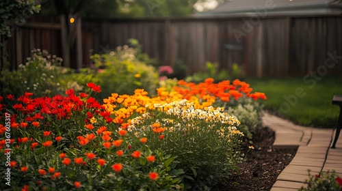 Wallpaper Mural Vibrant garden filled with red, orange, and white flowers on a sunny day. Torontodigital.ca