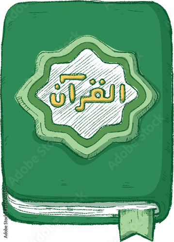 Hand-Drawn Sketch of the Quran, Islamic Holy Book