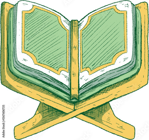 Open Quran on Stand - Hand-Drawn Illustration