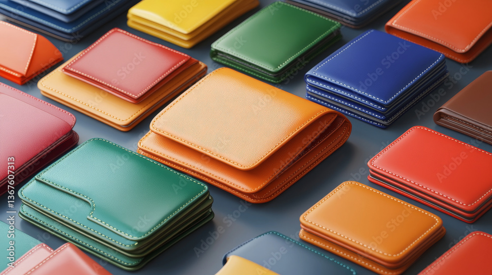 Set of realistic billfold, wallets and purses for money banknotes, coins and credit cards storage of stylish colorful leather isolated on white background. 3d vector illustration Set of realistic billfold, wallets and purses for money banknotes, coins and credit cards storage of stylish colorful leather isolated on white background. 3d vector illustration