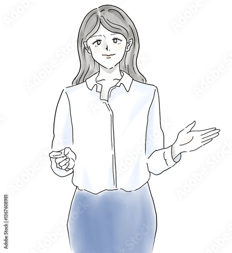 プレゼンをしている会社員の女性（水彩風,会社員,ビジネス,背景透過,スピーチ）