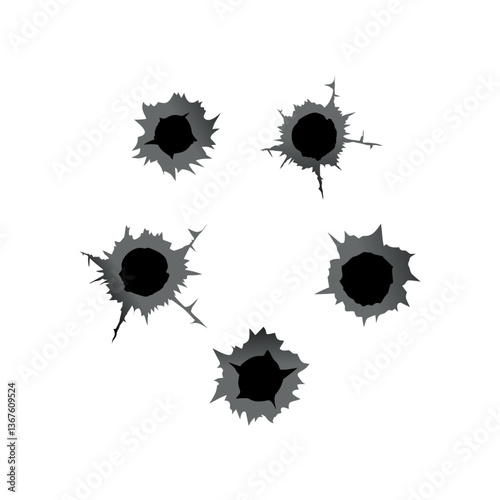 Bullet hole. Realistic metal bullet hole, damage effect. Vector illustration