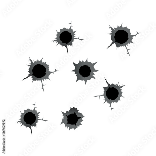 Bullet hole. Realistic metal bullet hole, damage effect. Vector illustration