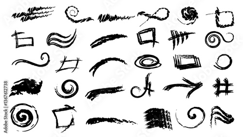 Set of arrows.Pencil brush crayon marker chalk texture line stroke element set.Chalk scratch hand drawn style background. Vector illustration crayon pencil brush stroke texture line charcoal shape.