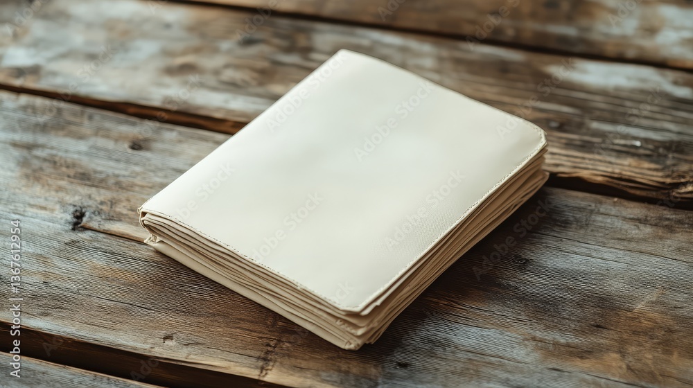 Fototapeta premium Vintage Journal on Rustic Wood: Close-up shot of an aged journal resting on a weathered wooden surface, ideal for evoking nostalgia and creative expression.