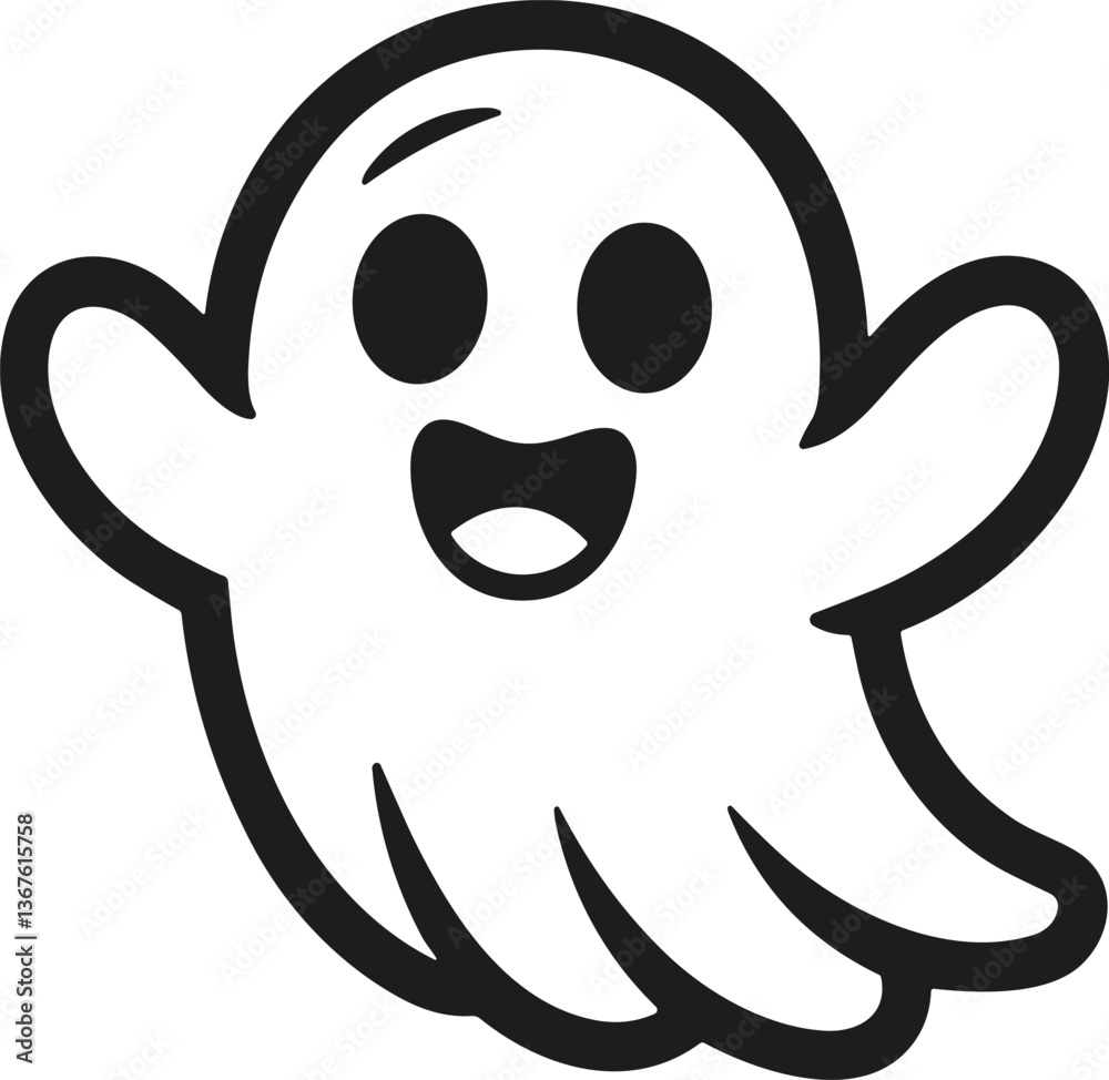 Obraz premium Cute Happy Ghost Line Art Vector Illustration for Halloween