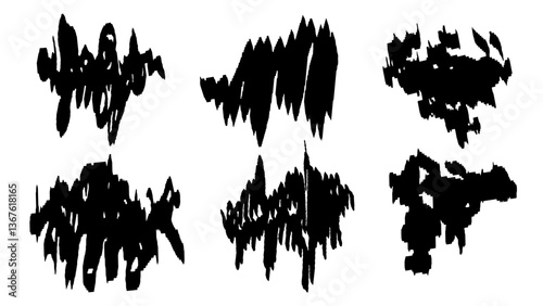 Doodle Paintbrush, splash, spray, ink splatter and paint marks. set of ink blots.Artistic graphic box, black blots, grunge brush strokes and grunge frames for text.Black ink stencils.