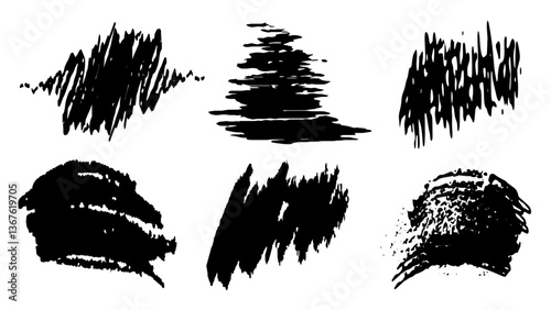 Set of black ink splashes.Black ink stencils. Paintbrush, splash, spray, ink splatter and paint marks. Black blots, grunge brush strokes.