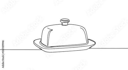 Minimalistic butter dish on a plate in a simple line art style  