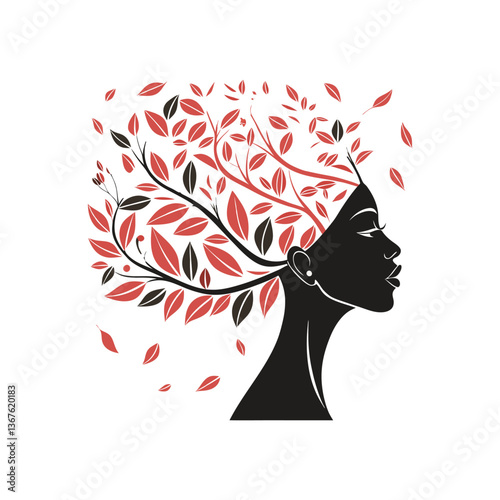 silhouette of a woman with leaf hair