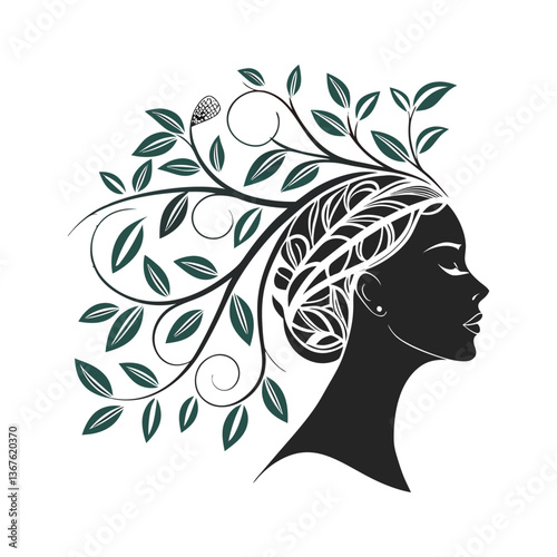 silhouette of a woman with leaf hair