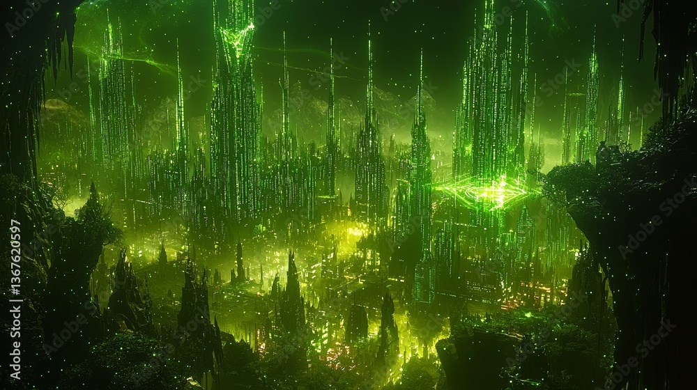 In a presentation for investors, neon green and blue charts hover in mid-air, demonstrating the potential growth and applications of quantum computing across various industries and fields