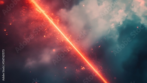 Fiery energy beam slashes through stormy sky