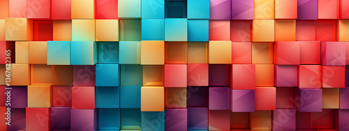 Colorful 3D Cubes Forming Abstract Geometric Wall