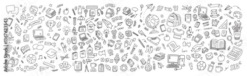 Back to school doodle elements. Vector illustration in line