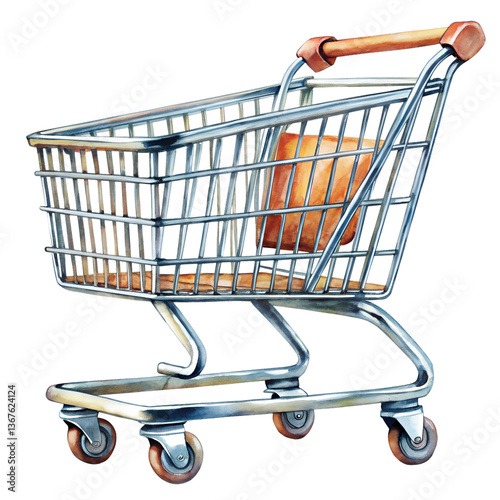 Watercolor empty shopping cart on a transparent background