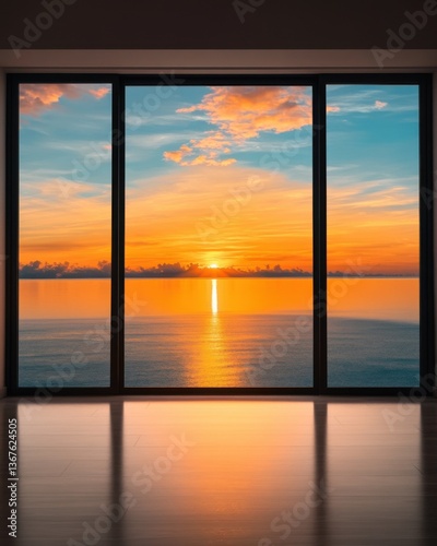 Ocean Sunrise Viewed Through Large Window