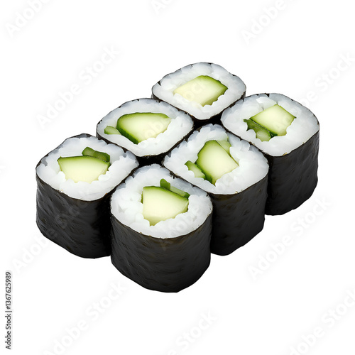 Fresh cucumber maki rolls arranged neatly, showcasing clean and simple vegan sushi option