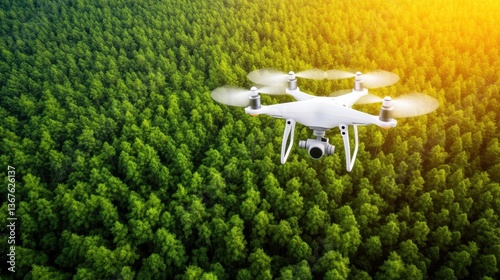 Drone Flying Over Lush Green Forest Landscape