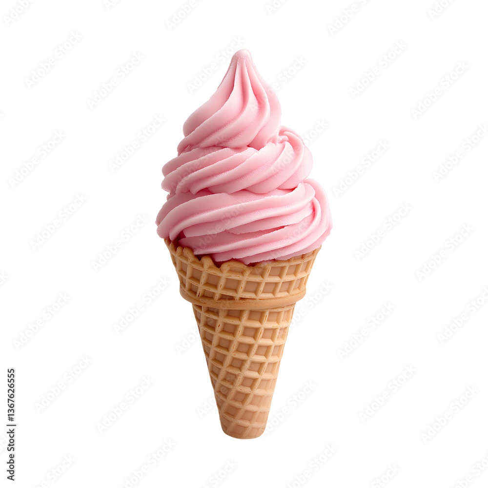 Delightful pink soft serve ice cream in waffle cone, perfect for sweet treat Delightful pink soft serve ice cream in waffle cone, perfect for sweet treat
