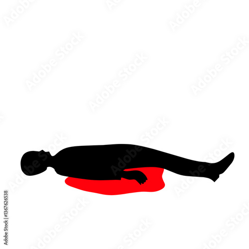 Silhouette of a dead body lying in a pool of blood, representing crime, murder, and forensic investigation. Ideal for thriller, mystery, and law enforcement themes